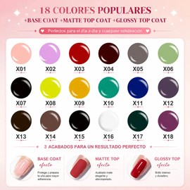 21Pcs Kit Esmaltes Uña Gel SemipermanenteBase CoatGlossy Top CoatMatte Top Coat SHINETOUR kit Uña polygel Nail polish kit profesional Uña kit esmalte