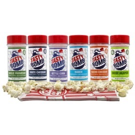 Flavorful Popcorn Seasoning Variety Pack – 6 Seasonings in White Cheddar Cheese, Ranch, Garlic Parmesan & More – Gluten-Free Keto Snack for Movie Nights & Gifts by Tasty Bomb, 2.8-3 Oz.