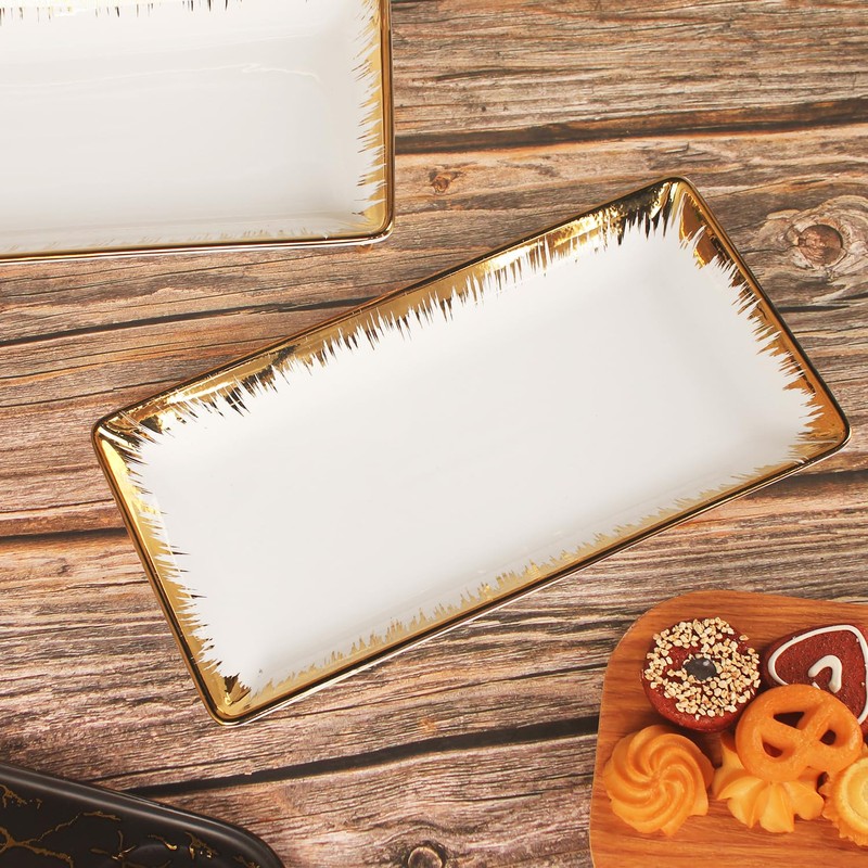 LIUYWYHCF 3-Tier Serving Rack with Ceramic Serving Tray, Foldable Gold