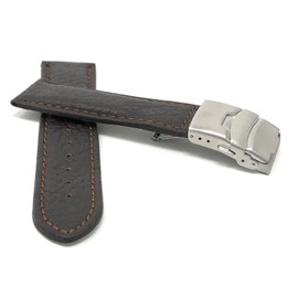 Bandini 24mm Mens Italian Leather Watch Band Strap - Brown - Deployment Clasp Buckle