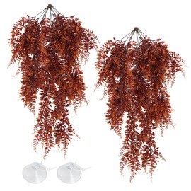 Hamiledyi Reptile Plants 2 Pcs Hanging Terrarium Plants Fake Plant Reptile Tank Accessories for Leopard Gecko Habitat Reptile Tank Accessories for Bearded Dragon, Snake, Lizard (Red)