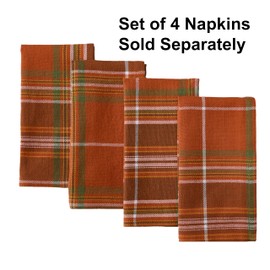 Culloden Autumn Harvest Plaid Thanksgiving Fabric Weave Napkins, Traditional Bold Rust and Green 100% Cotton Weave Plaid Fall Fabric Napkins, Set of 4 Napkins