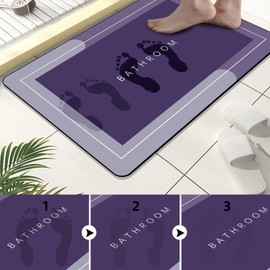 Diatomaceous earth bath mat Rubber Non Slip Shower mat Quick Dry Super Absorbent Bathtub mat Bath Stone Mat - Thin Bath Mats for Bathroom Floor, Tub and Fit Under Door,19.6" x 31.4" Rectangle, Purple