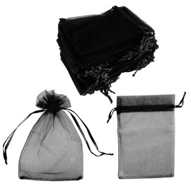 Super Z Outlet 100 Pack 5x7 Inch Mini Sheer Drawstring Organza Transparent Bags Jewelry Sack Pouches for Wedding, Party Decorations, Arts & Crafts Gifts (Black)