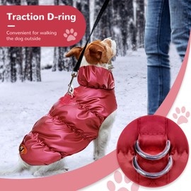 ABRRLO Winter Warm Dog Jacket for Small Medium Dogs Cat Cold Weather Coats with Harness Paded Dogs Fleece Vest Waterproof Windproof Dog Snow Jacket Pet Puppy Clothes (Wine red,L)
