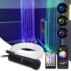 6W RGBW LED Whip Fiber Optic Kit Bluetooth Waterfall Curtain Light for Window Kid Children Sensory Room Home Decoration with Flash Point Fiber Optic Cables 200strands 0.03in/0.75mm 6.5ft/2m