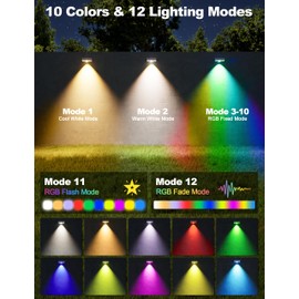 APONUO Solar Fence Lights Outdoor Waterproof, Fence Lights Solar Powered, 12 RGB Color Modes & Warm & Cool White, Fence Solar Light Outdoor for Backyard, Patio, Yard, Wall, Deck（White, 12 Pack）