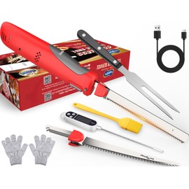 Cordless Electric Knife Easy Slice and Assemble with Storage Case, Serrated Edge Blades Carving Set with Ergonomic Handle and Safety Lock for Turkey, Meat, Bread, Ribs, Fillet and Foam