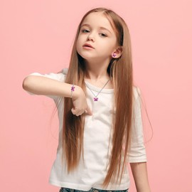 LOVE YOUR CITY Children's Jewellery Necklace with Butterfly Pendant with Small Stones Animal Jewellery Gifts for Girls Children 925 Sterling Silver Adjustable 42 to 45 cm, Sterling Silver