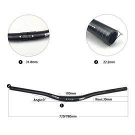 Wake 31.8mm MTB Mountain Bike Handlebar, Aluminum Alloy Mountain Bike Bicycle Riser Handlebar Extra Long 720/780mm with Paint Matte Surface (Black, 780mm)