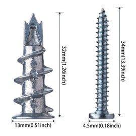 50Pcs Plasterboard Fixings, Metal Self Drilling Plasterboard Screws Raw Plugs Cavity Wall, Driva Plasterboard Wall Plugs, Heavy Duty Drywall Anchors