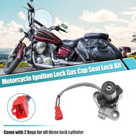 X AUTOHAUX 1 Set Motorcycle Ignition Switch Cylinder Fuel Gas Tank Cap Cover Lock Seat Lock w/ 2 Keys for Yamaha V-Star XVS650 XVS650AT XVS1100 Motor Bike Ignition Cylinder Set
