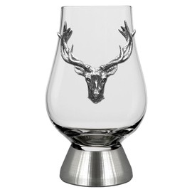 English Pewter Company Glencairn Whisky Glass 200ml With Pewter Stag Head and Base [WGP021]