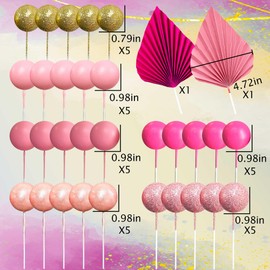 JeVenis 32 bolas rosas decoración de pasteles decoración de pasteles hojas rosadas hojas de palma decoración de pasteles decoración de pasteles para bodas cumpleaños despedida de soltera