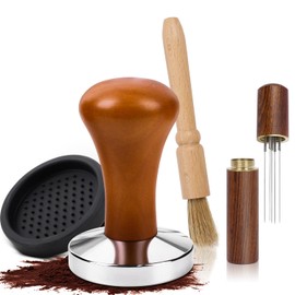 Dncvb Coffee Tamper Set 51 mm Espresso Tamper Espresso Needle with 6 Fine Needles, Tamper Pad, Cleaning Brush, Weighted, Non-Slip, Coffee Accessories, Suitable for Baristas, Coffee Lovers