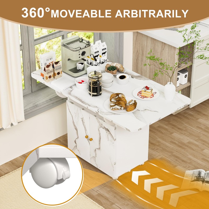 Mcltopz 47.24" Kitchen Island with Storage Rack and Cabinet, White