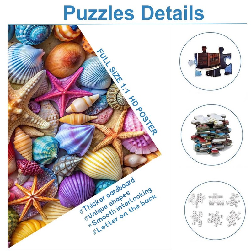 Jigsaw Puzzles for Adults 1000 Pieces-Colorful Seashell and Starfish, 1000
