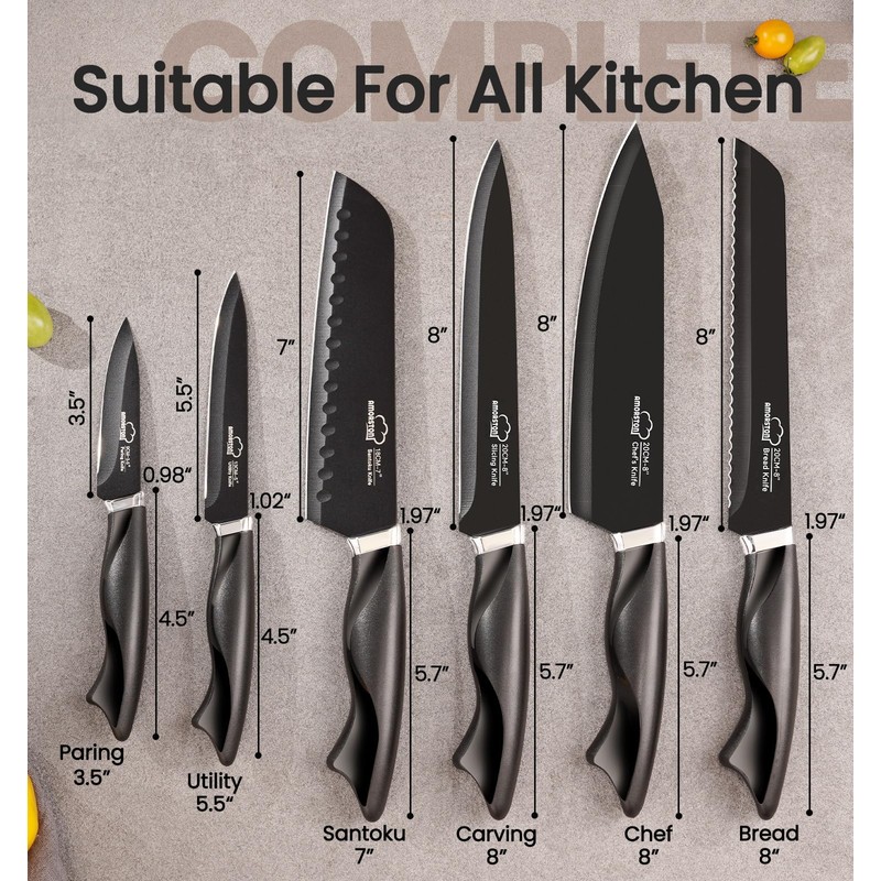 Knife Set, 15 Pieces Kitchen Knife Set with Built in