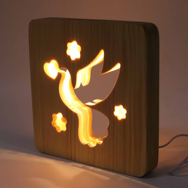 2W 3D Wood Carving Lamp Warm White Light Peace Dove
