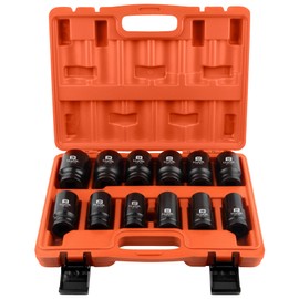 LLNEDL 12 Pcs 3/4" Drive Impact Socket Set, Metric, Heavy-Duty Deep Socket set, CR-MO, 6 Point Design, 21mm to 38mm, Axle nut Socket Set for Vehicle & Equipment Maintenance