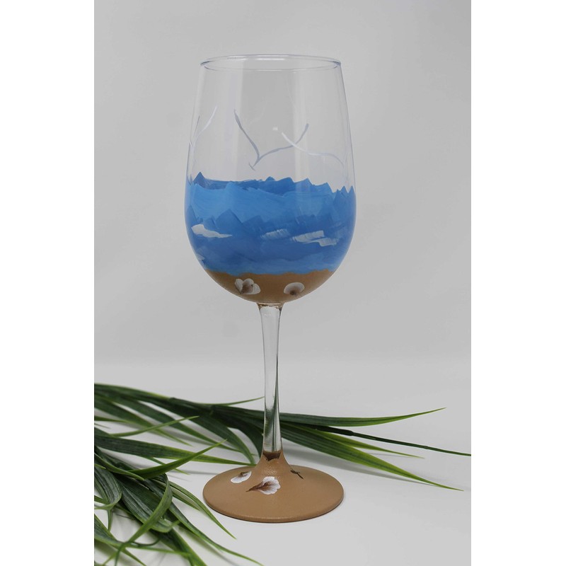 Hand Painted Wine Glasses - Beach and Sand (Set of