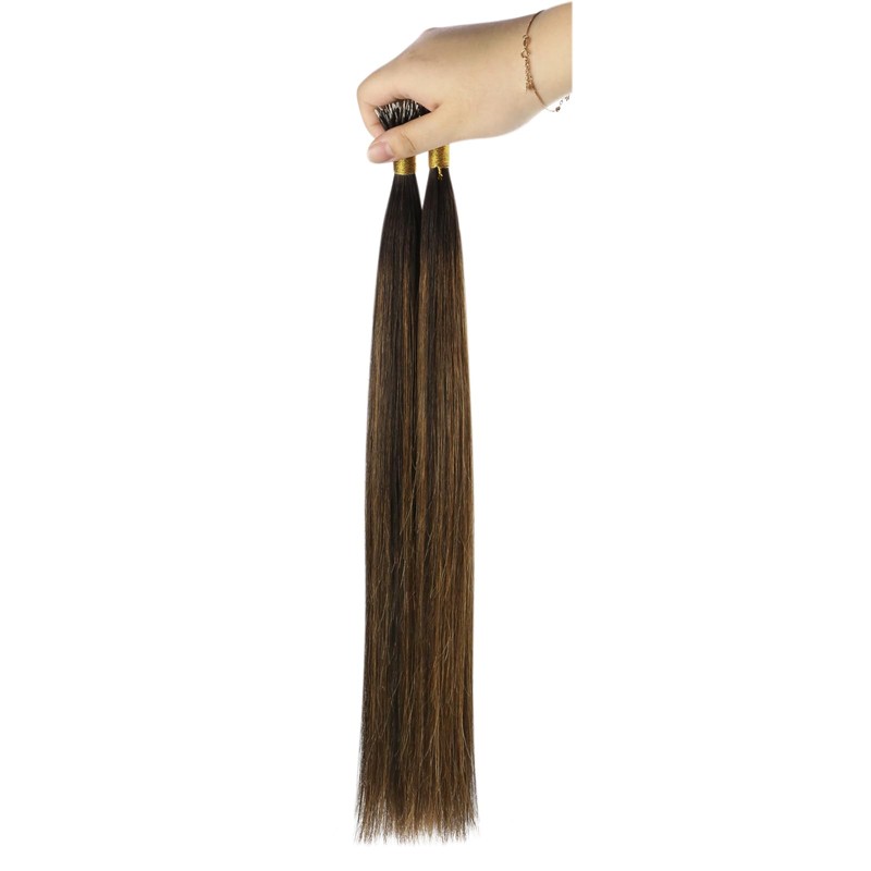 Moresoo Nanoring Real Hair Extensions, 45 cm, Root Brown to