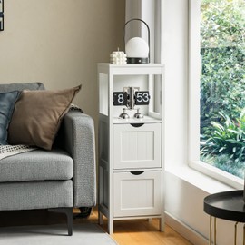 RELAX4LIFE Bathroom Floor Storage Cabinet - Storage Organizer with 2 Removable Drawers, Open Shelf, Anti-Tilt Design, Multipurpose Freestanding Storage Unit for Bathroom, Living Room, Bedroom, White