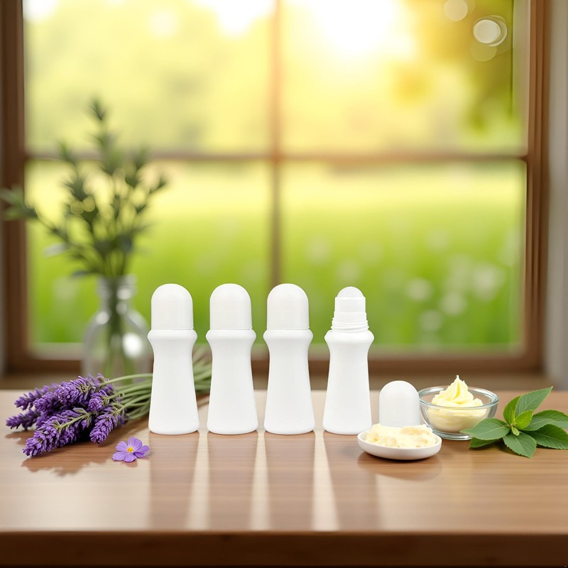 PurYupearl 4 Pcs White 75ml Empty Refillable Plastic Roller Bottle