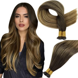 Full Shine Genius Weft Hair Extensions Human Hair Sew In Hair Extensions Hand Tied Human Hair Extensions Color Dark Brown To Ash Brown Mix Blonde Weave Bundles 22 Inch 60G