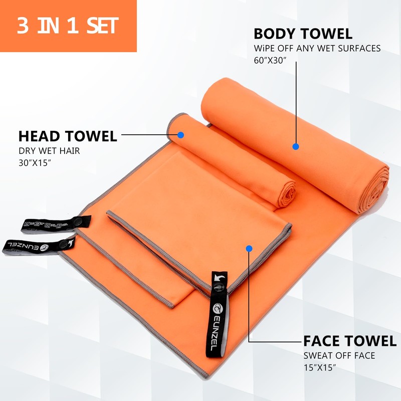 Eunzel Quick Dry Camping Towel, Microfiber Travel Towel 3 Size