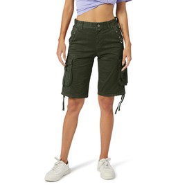 OCHENTA Pantalones cortos tipo cargo para mujer con múltiples bolsillos, bermudas casuales para senderismo, Gris Oscuro (Elástico), 10