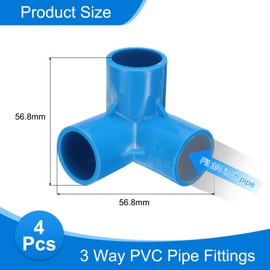 sourcing map 3 Way PVC Pipe Fittings, 3/4 Inch Furniture Grade Elbow Pipe Connector, 90 Degree PVC Elbow Side Outlet Fittings for Build PVC Furniture DIY Garden Shelves (4 Pack), Blue
