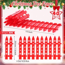 Soaoo 40 Pcs Christmas Thicken Red Plastic Picket Fence Christmas Tree Fences with Hollow Snowflake Elk Miniature Fence Edge Decoration for Wedding Party Christmas Home Garden