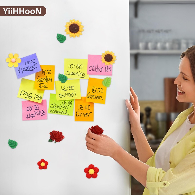 20 Pcs Flower Cute Fridge Magnets, Rose Sunflower Daisy Refrigerator