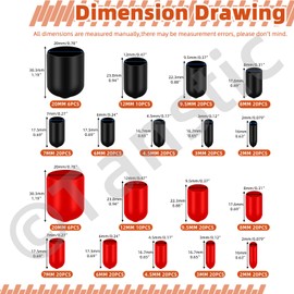 Tanstic 312Pcs 9 Sizes Rubber End Caps Screw Thread Protectors Vinyl Flexible End Caps Bolt Covers Caps for Metal Tube Rod Bolt(Black, Red)