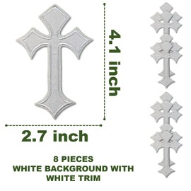 Cross Patches, Iron On Cross Embroidery Applique Patch, DIY Decor Aesthetic Patches for Jeans Jackets Backpacks Hats Shirts (8 Pieces White)