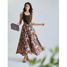 Maxi Skirt Summer 2025 Floral Skirt A Line Flowy Skirts for Women Black S