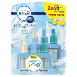 Febreze 3Volution Air Freshener Plug In Refill 2x20ML Fresh Linen, 3 Alternating Scents To Fight Odours