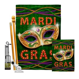 Mardi Gras Fun Patio Decor Banner Wall Art Flag Poles for Outside House Stand Outdoor Decorations Garden Tapestry Yard Signs Masquerade Party Spring Carnival Festival Holiday French Gifts Made in USA