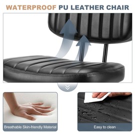 UOCFYK 360° Swivel Desk Chair, Upholstered Faux Leather Height Adjustable Taskchair, Armless Computer Chaises with Comfy Low Back for Home, Bedroom, Small Space, Black