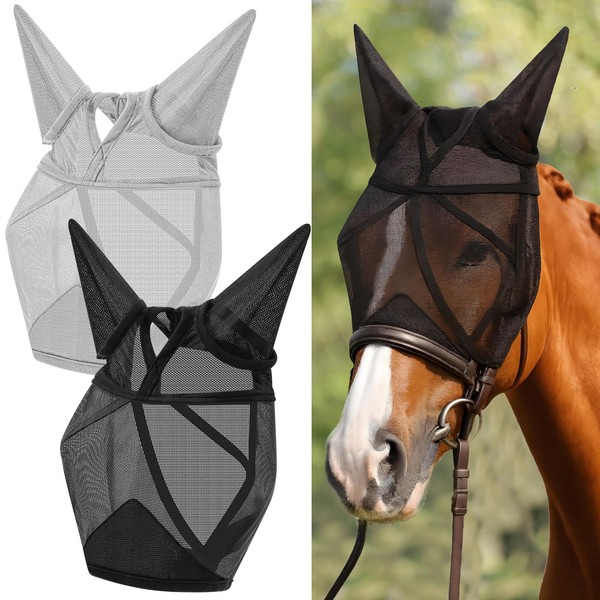 Sunnymove 2 Pcs Horse Fly Mask with Ears Adjustable UV