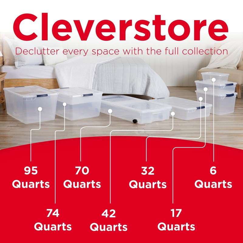 Rubbermaid Cleverstore 95 Qt Clear Storage Bins with Lids, 4-Pack,
