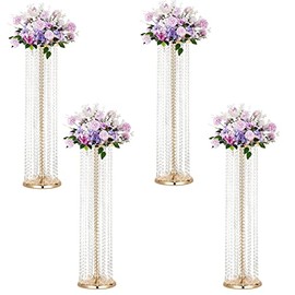 Juego de 4 lujosos soportes de flores de cristal para bodas en el suelo, soporte alto de metal para arreglos de flores, florero de mesa para bodas, fiestas, hoteles, decoración del hogar
