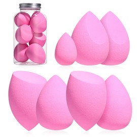 NOVIIML Set BS-MALL Blender Sponges 7 Pcs for Liquid, Cream, and Powder, Multi-colored with 1 Mini Makeup Sponge Pink (F-Pink)