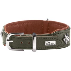 HUNTER Munich Dog Collar Colour: Green/Cognac, Leather, Elegant Costume Details, Soft and Robust, Fur Friendly, Luxurious, Ecologically Produced, Sustainable, Made in Germany, Size: 42