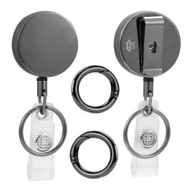 Dafiq Metal Key Chain Extendable - Carabiner & Lanyard for ID Badge Holder & Keys | Zinc Alloy 70 cm Steel Cable, 30 mm Round | Colours: Silver & Silver-Grey, silver-grey