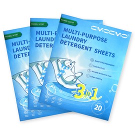 CMOCMO Laundry Detergent Sheets, Color-Safe Stain Remover, Anti-Fade and Dye Transfer Protection, Plastic-Free Laundry Soap Sheets, Travel-Friendly, Floral Scent, 60 Count (Pack of 3)