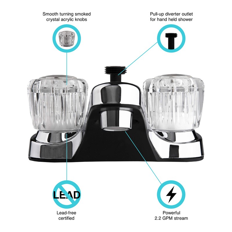Dura Faucet DF-PL720A-CP RV Bathroom Faucet with Crystal Acrylic Knobs