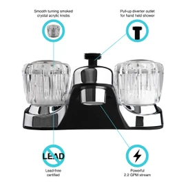 Dura Faucet DF-PL720A-CP RV Bathroom Faucet with Crystal Acrylic Knobs and Shower Hose Diverter (Chrome)