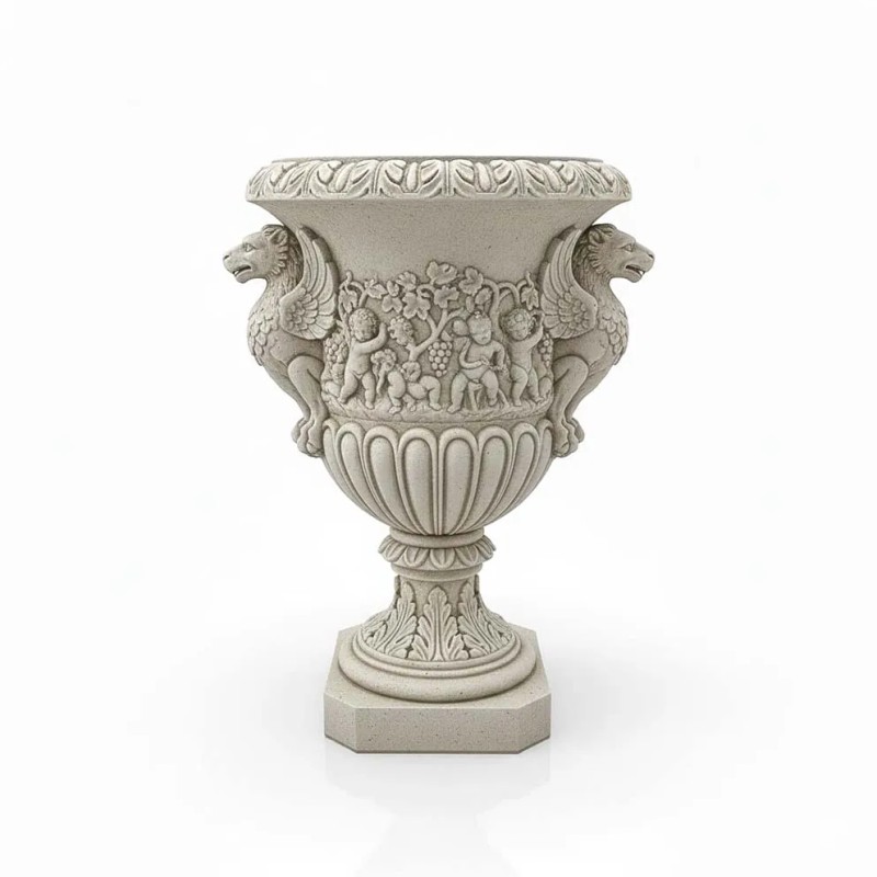 Griffin & Cherub Resin Urn Planter - Stone-Effect Finish, Renaissance
